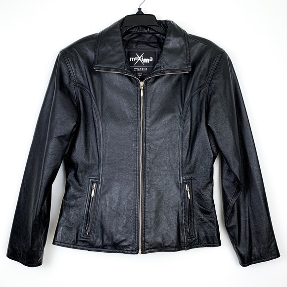 90s / Y2K leather jacket from Maxima by Wilson’s black with stand collar small